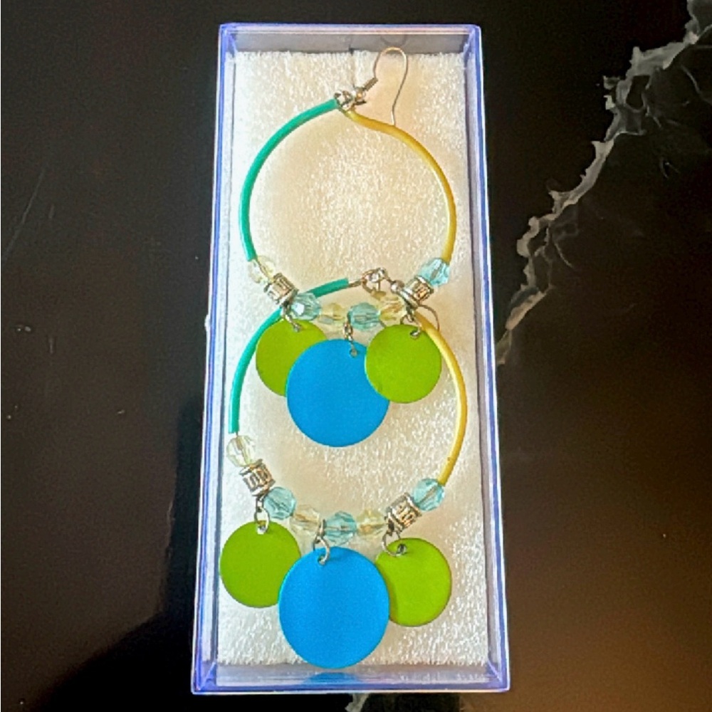Colorful Hoop Earrings with Blue and Green Accents
